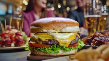 succoso hamburger sbarra. un' incontro posto per amici per Chiacchierare foto