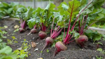 raccogliere rosso barbabietole nel il giardino. foto