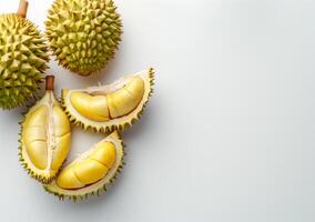 fresco durian frutta isolato su bianca copia spazio foto