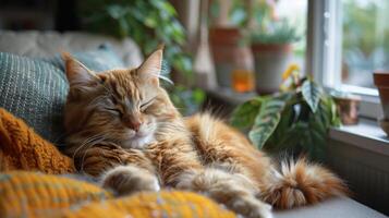 piccolo gattino addormentato su coperta su pavimento foto