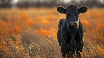 mucca in piedi nel un' campo di alto erba foto