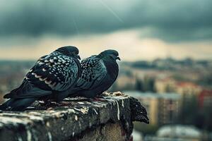 tre piccioni seduta su il tetti foto