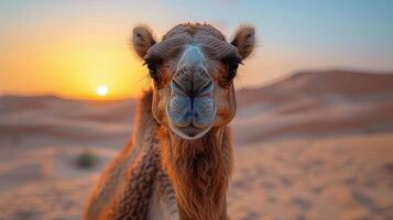 vicino su di un' cammello nel il deserto foto