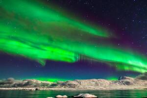 bellissimo aurora della natura abbagliante leggero mostrare vernici il notte cielo con magnifico colori, avvincente spettatori In tutto il mondo nel soggezione foto