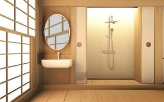 zen design bagno parete e pavimento in legno - stile giapponese. rendering 3d foto