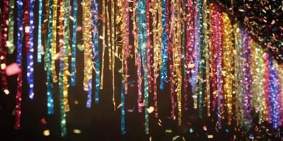 multicolore Natale orpello penzola. luminosa luci e un' festivo atmosfera. foto