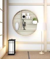 zen camera moderna interni giapponesi con mensola in legno idea di design della camera giappone e tatami.3d rendering foto