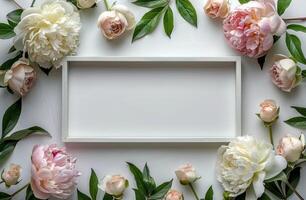 bianca telaio circondato di rosa e bianca fiori foto