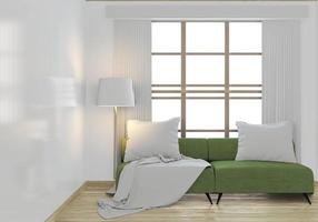 mock up divano verde e piante decorative.rendering 3d foto