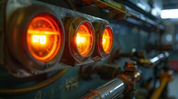il raggiante arancia indicatore leggero su il controllo pannello segnalazione quello il riscaldatore è su e attivamente riscaldamento foto