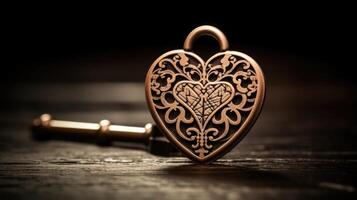 un intricatamente progettato chiave inserito in un' piccolo a forma di cuore serratura, che rappresentano il trasformativo natura di amore. foto