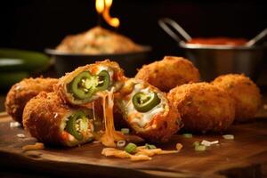 speziato jalapeno Patata bombe sostegno te stesso per un' ardente esplosione di gusto queste tater tots siamo ripieno con y Jalapenos, portando il Perfetto equilibrio di calore e scricchiolio. foto