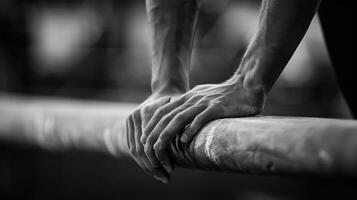 un' solitario equilibrio fascio lavoratori mani in bilico nel Perfetto modulo in mostra il eleganza e precisione di il sport foto