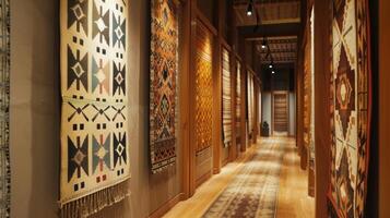 il corridoio è ornato con un' collezione di intrecciata parete impiccagioni a partire dal vario asiatico culture ogni visualizzazione unico disegni e modelli. il combinazione di diverso culture Aggiunge foto