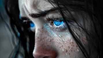come lei gridò sua in profondità blu occhi erano pieno con tristezza e disperazione il riflessi mirroring il dolore nel sua cuore. foto