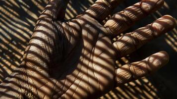 il ombre getto di il palme di il mano creare un' delicato incrociato modello su il pelle aggiungendo un' strato di complessità. foto