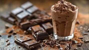cioccolato ghiaccio crema coppa di gelato guarnita con cioccolato bar pezzi foto