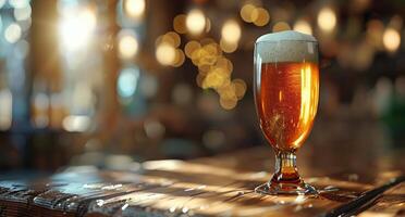un' bicchiere di birra su un' bar contatore nel un' pub foto