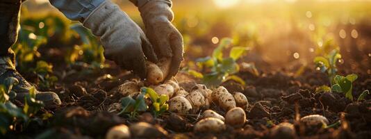 persona raccolta patate nel un' campo foto