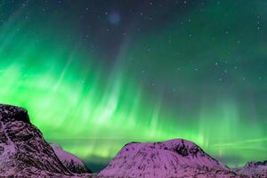 bellissimo aurora della natura abbagliante leggero mostrare vernici il notte cielo con magnifico colori, avvincente spettatori In tutto il mondo nel soggezione foto