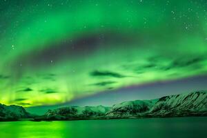 bellissimo aurora della natura abbagliante leggero mostrare vernici il notte cielo con magnifico colori, avvincente spettatori In tutto il mondo nel soggezione foto