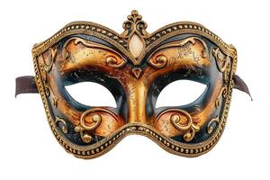 elegante veneziano maschera con oro e nero filigrana disegni isolato su un' bianca sfondo, ideale per carnevale feste e masquerade a tema eventi foto