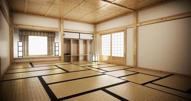interior design, soggiorno moderno stanza vuota con tavolo, pavimento in tatami. rendering 3d
