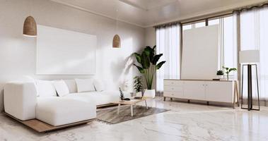 interno,soggiorno moderno e minimalista con divano su parete bianca e pavimento in piastrelle di granito.3d rendering
