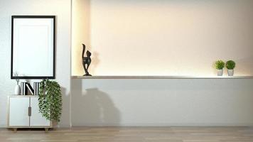 armadio in moderno soggiorno zen con decorazione in stile zen su parete bianca design luce nascosta.3d rendering foto