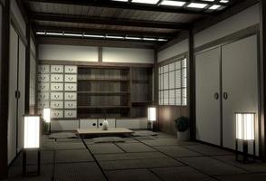 stanza originale in stile giapponese, epoca showa, design con i migliori designer di stanze giapponesi. Rendering 3d foto