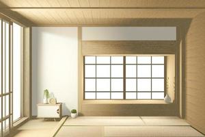 grande stanza vuota in stile tropicale giapponese. rendering 3d foto