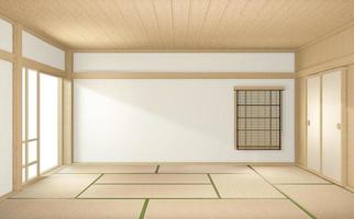 interno della stanza in stile tropicale, stanza vuota in stile giapponese. rendering 3d foto