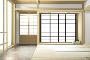 grande stanza vuota in stile tropicale giapponese. rendering 3d foto
