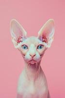 illustrazione di un' carino ritratto di un' sphynx gatto su leggero rosa sfondo, verticale foto