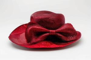 Vintage ▾ Panama cappello donna cappello su bianca sfondo Da donna spiaggia cappello rosso cappello foto
