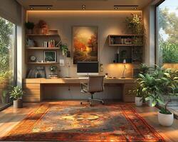 un' vr design di un' confortevole e funzionale casa ufficio. foto