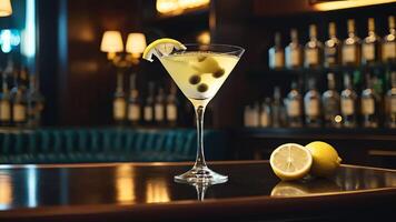 un' Martini con olive e Limone su un' bar foto