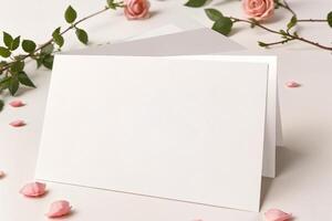 lettera, cartolina su un' sfondo di Rose avvicinamento modello foto
