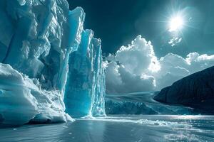 gigantesco iceberg galleggiante nel il centro di un' lago foto