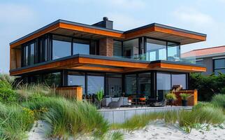moderno Casa su il spiaggia foto