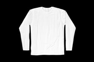 magliette bianche a maniche lunghe per mockup. t-shirt semplice con sfondo nero per l'anteprima del design. foto