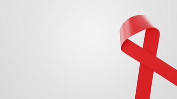 bandiera del manifesto del nastro di consapevolezza della giornata mondiale dell'AIDS, simbolo del nastro rosso su sfondo bianco con spazio di copia. concetto di assistenza sanitaria e medica. illustrazione di rendering 3D. foto