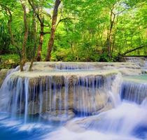 bella cascata panoramica bellissima foresta naturale verde intenso sulla natura. foto