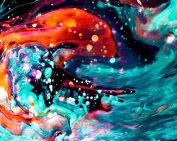 disegno di sfondo di pittura ad olio acrilico dipinto liquido liquido miscela di colori di azzurro chiaro e arancio scuro con creatività e opere d'arte moderne foto