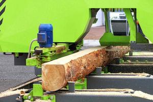 lavorazione del legno, tronchi di grandi dimensioni in una moderna segheria. foto