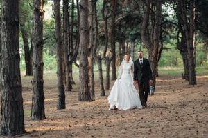 passeggiata degli sposi nel bosco autunnale foto