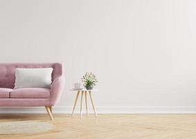 interni moderni e minimalisti con un divano su sfondo bianco vuoto della parete. foto