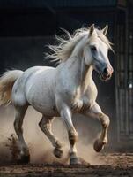 un' cavallo in esecuzione nel il sporco foto