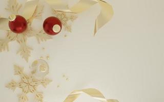 Rendering 3D di oro e rosso buon natale con confezione regalo e ornamento foto