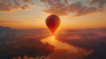 caldo aria Palloncino Soaring al di sopra di un' fiume a Alba nel sud-est Asia foto